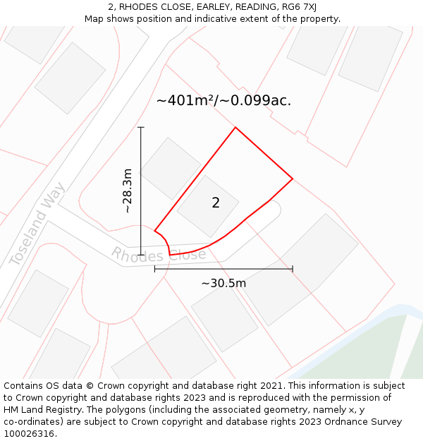 2, RHODES CLOSE, EARLEY, READING, RG6 7XJ: Plot and title map