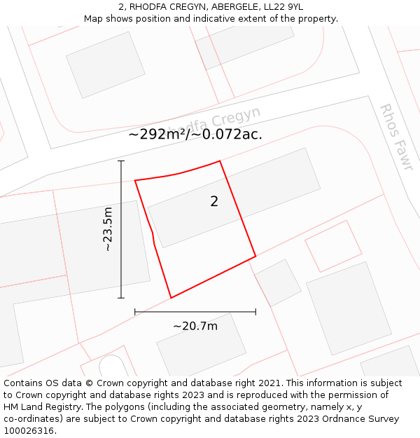 2, RHODFA CREGYN, ABERGELE, LL22 9YL: Plot and title map