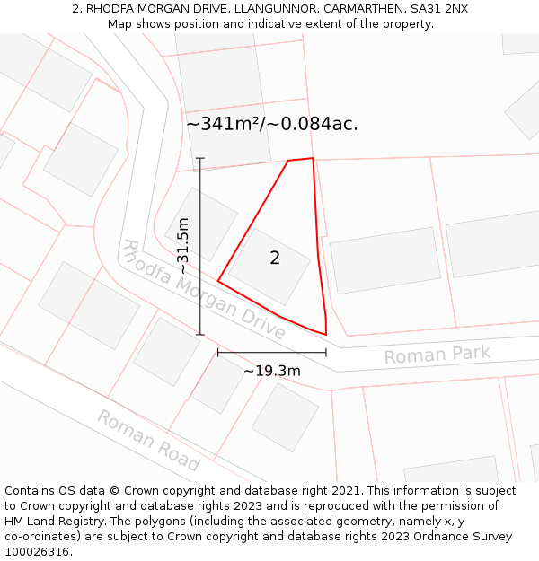 2, RHODFA MORGAN DRIVE, LLANGUNNOR, CARMARTHEN, SA31 2NX: Plot and title map