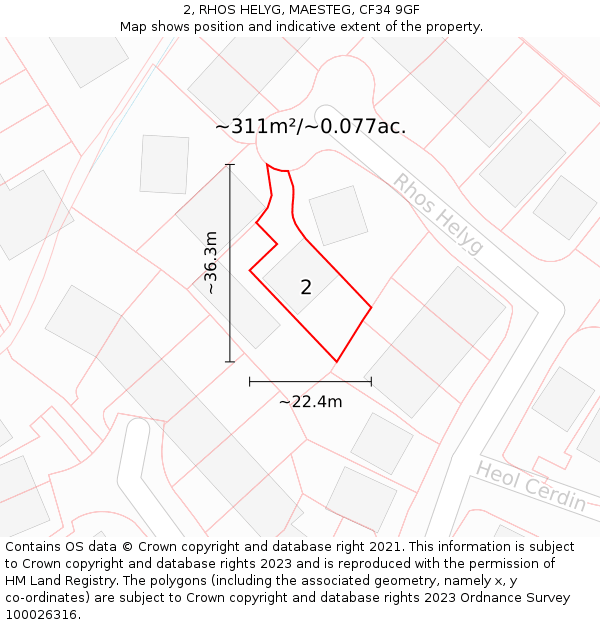 2, RHOS HELYG, MAESTEG, CF34 9GF: Plot and title map