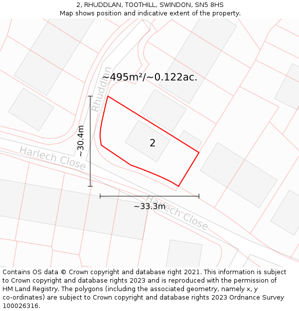 2, RHUDDLAN, TOOTHILL, SWINDON, SN5 8HS: Plot and title map