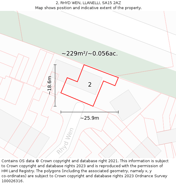 2, RHYD WEN, LLANELLI, SA15 2AZ: Plot and title map