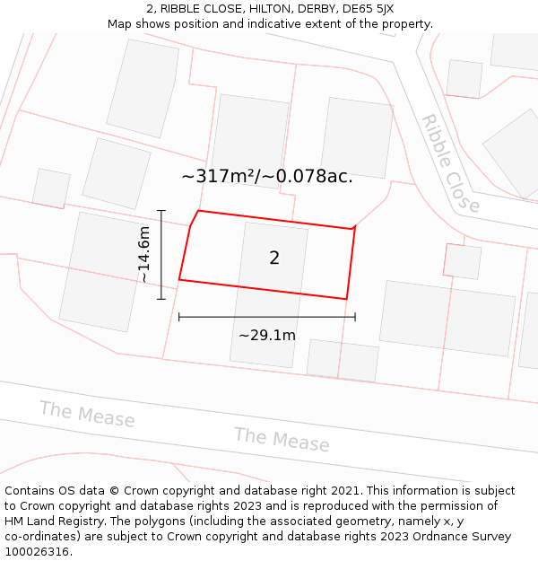 2, RIBBLE CLOSE, HILTON, DERBY, DE65 5JX: Plot and title map