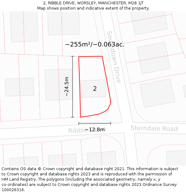 2, RIBBLE DRIVE, WORSLEY, MANCHESTER, M28 1JT: Plot and title map