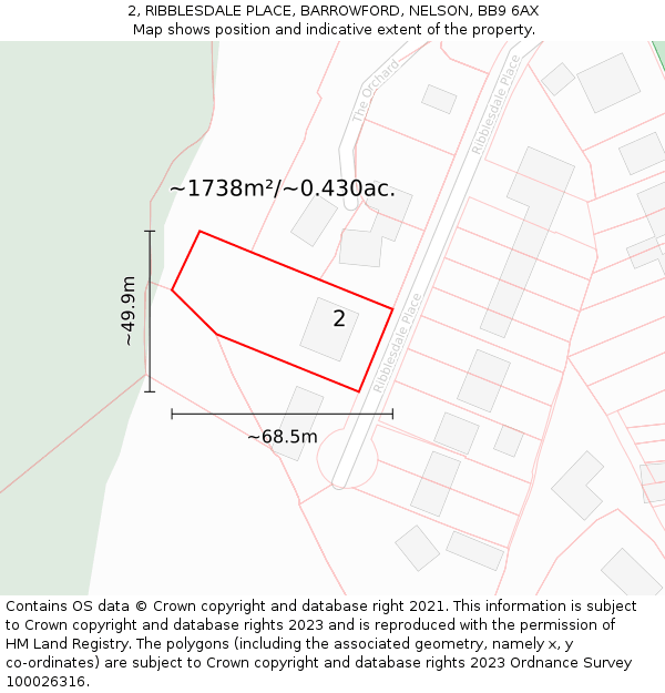 2, RIBBLESDALE PLACE, BARROWFORD, NELSON, BB9 6AX: Plot and title map