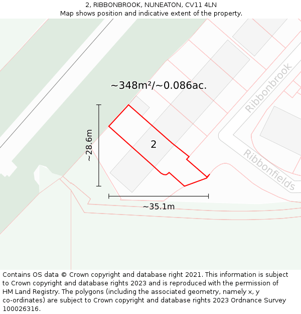 2, RIBBONBROOK, NUNEATON, CV11 4LN: Plot and title map