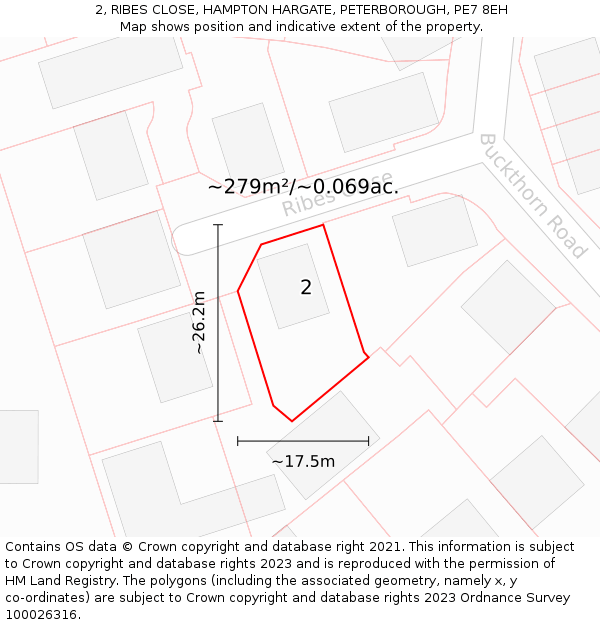 2, RIBES CLOSE, HAMPTON HARGATE, PETERBOROUGH, PE7 8EH: Plot and title map