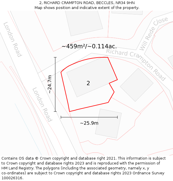 2, RICHARD CRAMPTON ROAD, BECCLES, NR34 9HN: Plot and title map