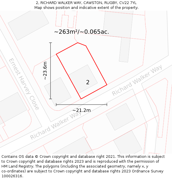 2, RICHARD WALKER WAY, CAWSTON, RUGBY, CV22 7YL: Plot and title map