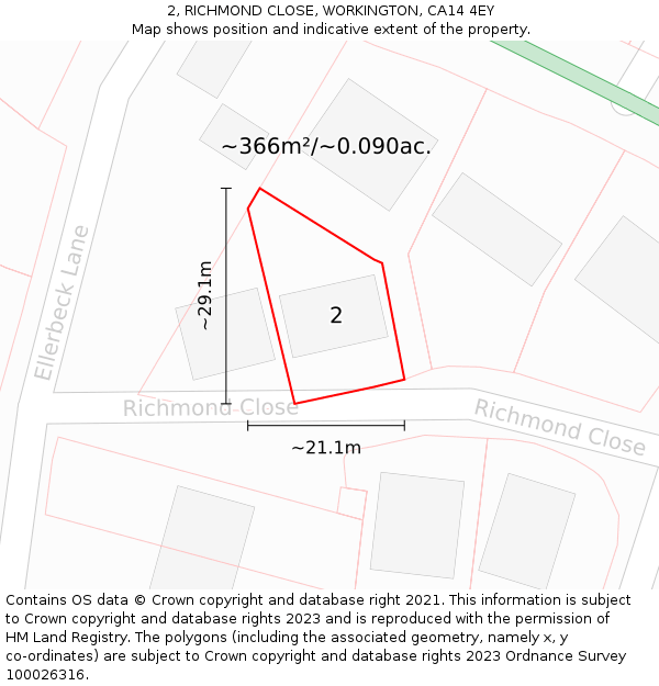2, RICHMOND CLOSE, WORKINGTON, CA14 4EY: Plot and title map