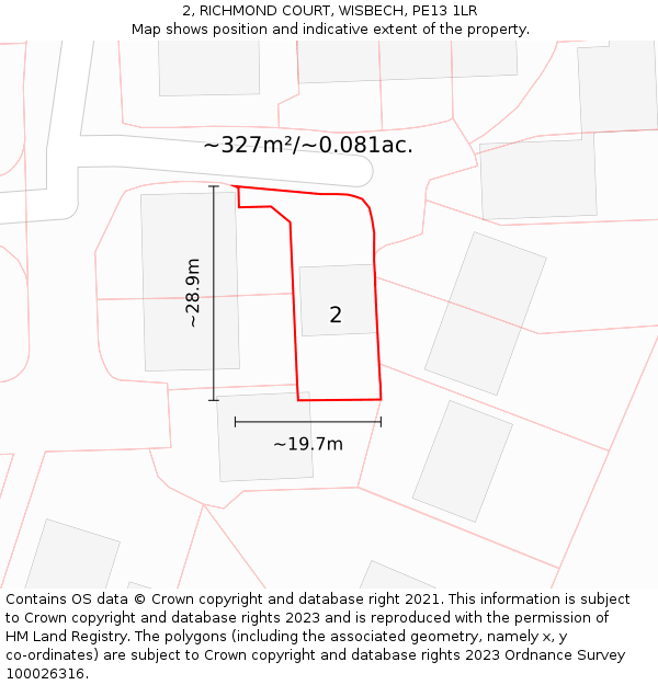 2, RICHMOND COURT, WISBECH, PE13 1LR: Plot and title map
