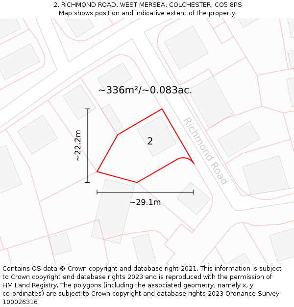 2, RICHMOND ROAD, WEST MERSEA, COLCHESTER, CO5 8PS: Plot and title map