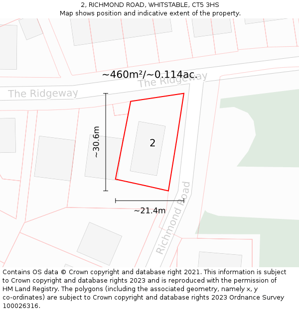 2, RICHMOND ROAD, WHITSTABLE, CT5 3HS: Plot and title map