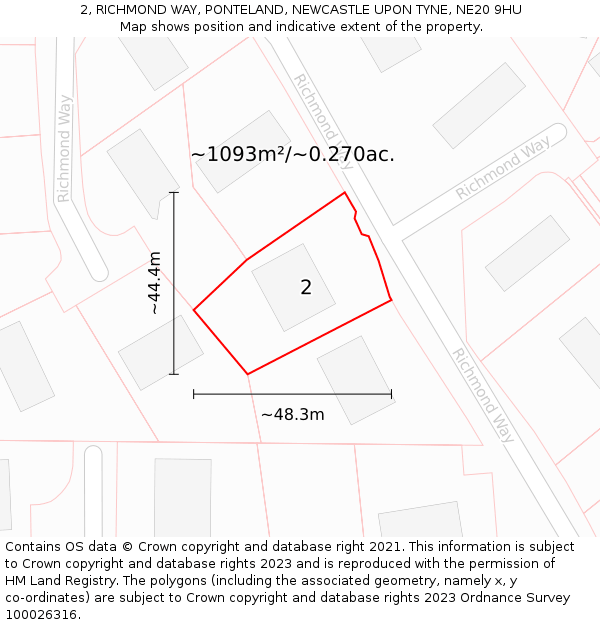 2, RICHMOND WAY, PONTELAND, NEWCASTLE UPON TYNE, NE20 9HU: Plot and title map