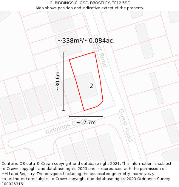 2, RIDDINGS CLOSE, BROSELEY, TF12 5SE: Plot and title map