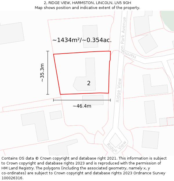 2, RIDGE VIEW, HARMSTON, LINCOLN, LN5 9GH: Plot and title map