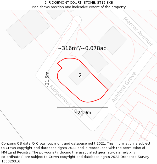 2, RIDGEMONT COURT, STONE, ST15 8XB: Plot and title map
