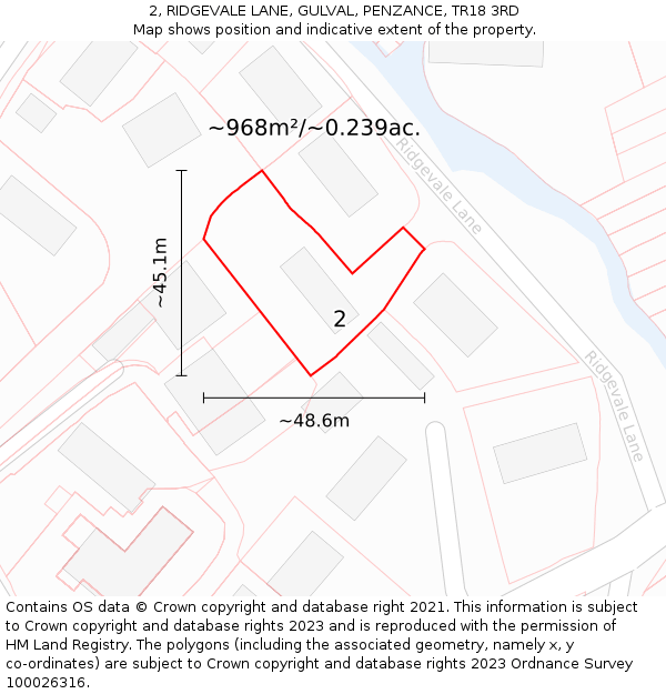 2, RIDGEVALE LANE, GULVAL, PENZANCE, TR18 3RD: Plot and title map