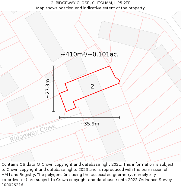 2, RIDGEWAY CLOSE, CHESHAM, HP5 2EP: Plot and title map