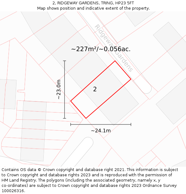 2, RIDGEWAY GARDENS, TRING, HP23 5FT: Plot and title map
