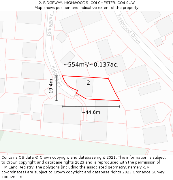2, RIDGEWAY, HIGHWOODS, COLCHESTER, CO4 9UW: Plot and title map