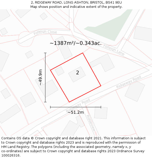 2, RIDGEWAY ROAD, LONG ASHTON, BRISTOL, BS41 9EU: Plot and title map