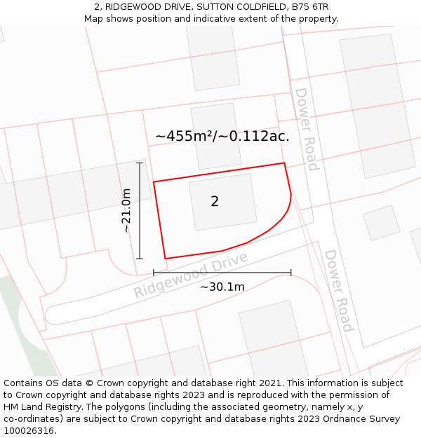 2, RIDGEWOOD DRIVE, SUTTON COLDFIELD, B75 6TR: Plot and title map