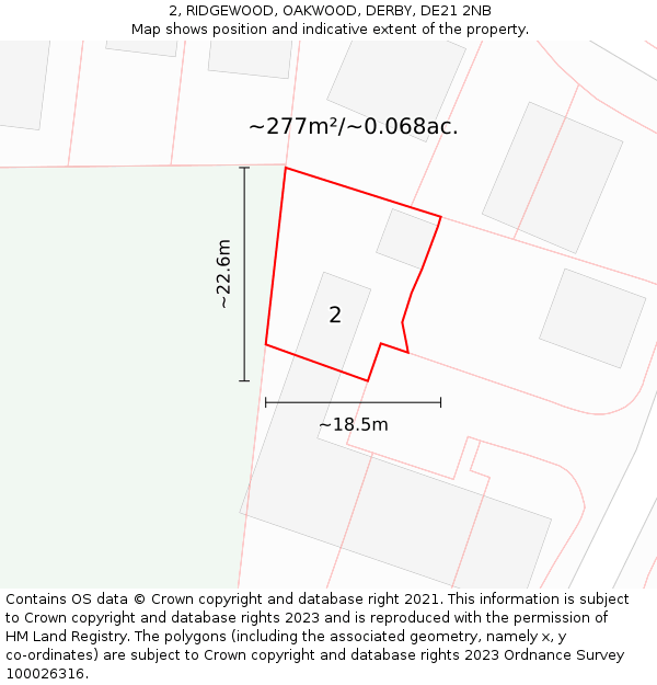 2, RIDGEWOOD, OAKWOOD, DERBY, DE21 2NB: Plot and title map