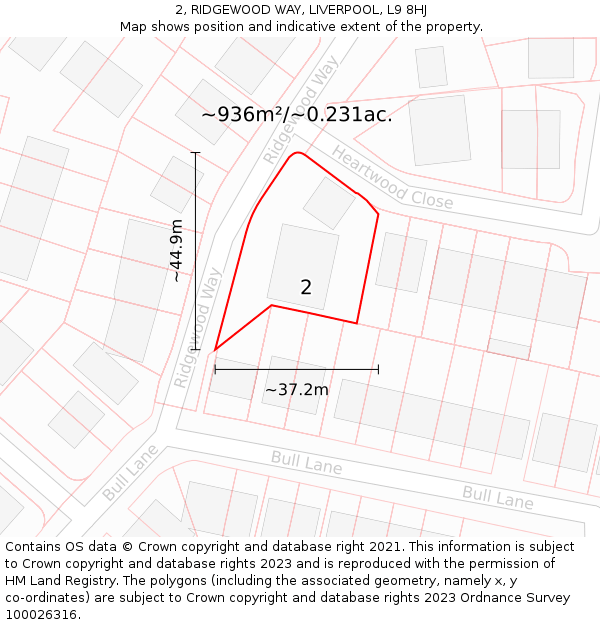2, RIDGEWOOD WAY, LIVERPOOL, L9 8HJ: Plot and title map