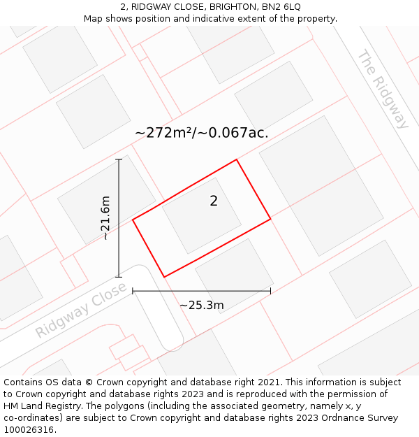 2, RIDGWAY CLOSE, BRIGHTON, BN2 6LQ: Plot and title map