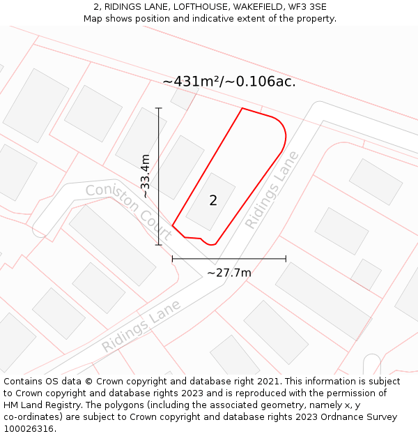 2, RIDINGS LANE, LOFTHOUSE, WAKEFIELD, WF3 3SE: Plot and title map
