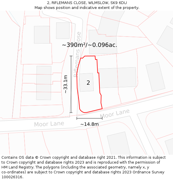 2, RIFLEMANS CLOSE, WILMSLOW, SK9 6DU: Plot and title map