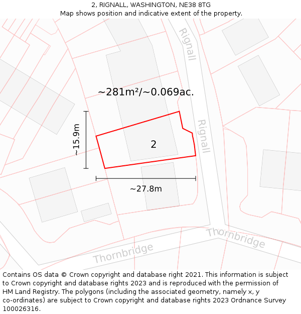 2, RIGNALL, WASHINGTON, NE38 8TG: Plot and title map
