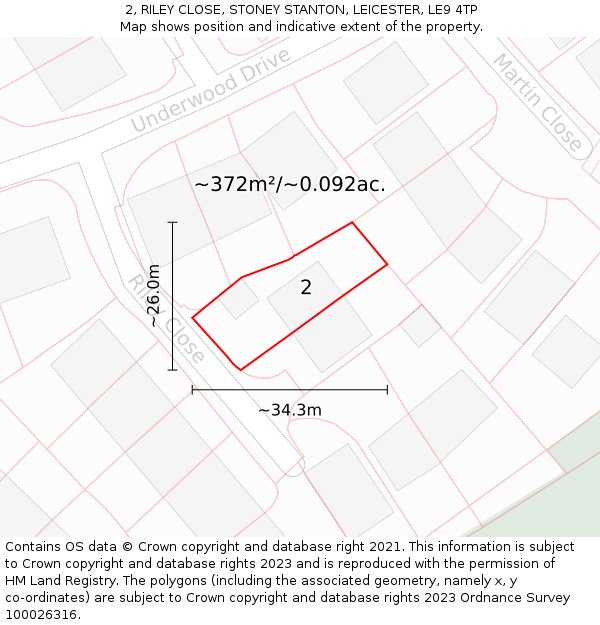 2, RILEY CLOSE, STONEY STANTON, LEICESTER, LE9 4TP: Plot and title map