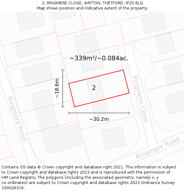 2, RINGMERE CLOSE, WATTON, THETFORD, IP25 6LQ: Plot and title map