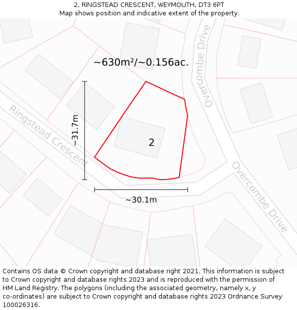 2, RINGSTEAD CRESCENT, WEYMOUTH, DT3 6PT: Plot and title map