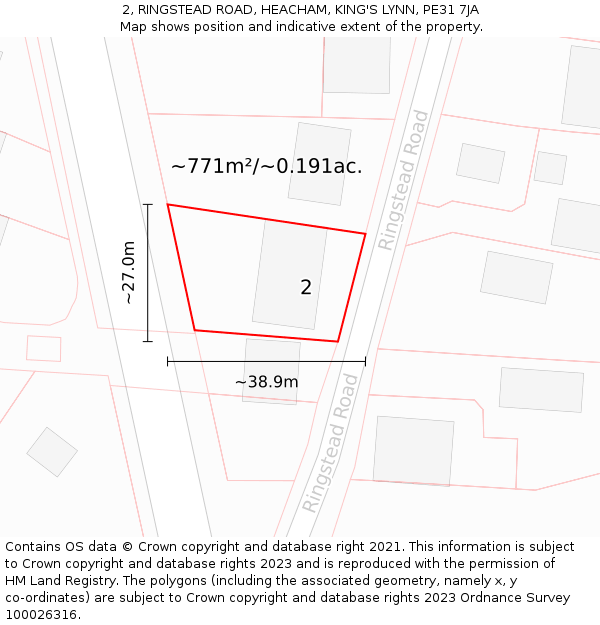2, RINGSTEAD ROAD, HEACHAM, KING'S LYNN, PE31 7JA: Plot and title map