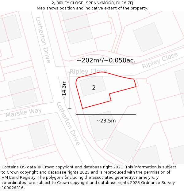 2, RIPLEY CLOSE, SPENNYMOOR, DL16 7FJ: Plot and title map