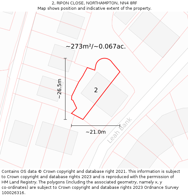 2, RIPON CLOSE, NORTHAMPTON, NN4 8RF: Plot and title map