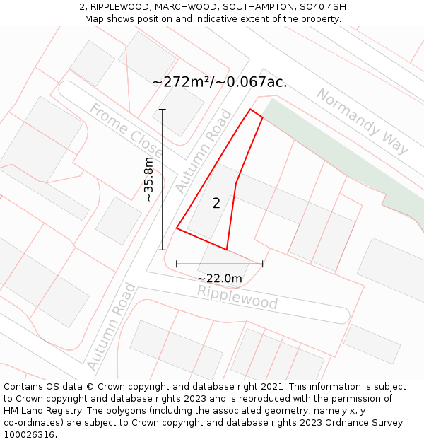 2, RIPPLEWOOD, MARCHWOOD, SOUTHAMPTON, SO40 4SH: Plot and title map