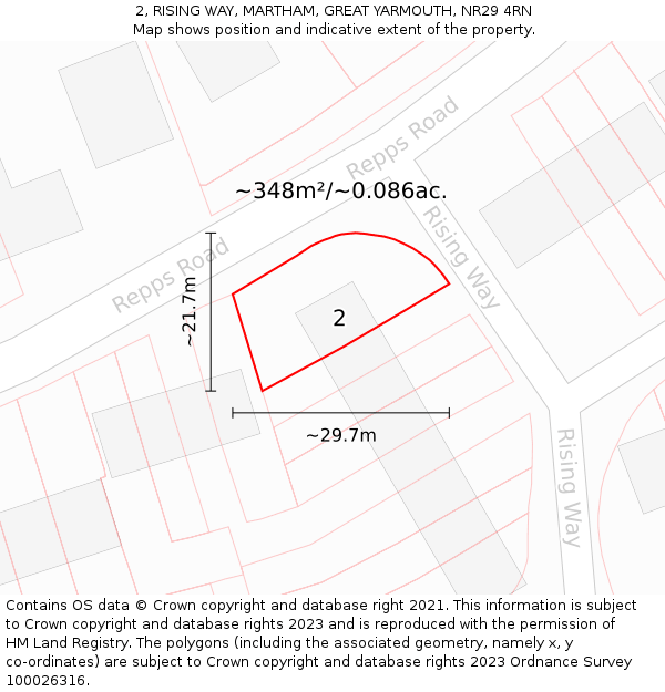 2, RISING WAY, MARTHAM, GREAT YARMOUTH, NR29 4RN: Plot and title map