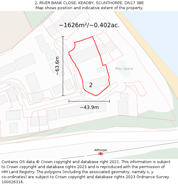 2, RIVER BANK CLOSE, KEADBY, SCUNTHORPE, DN17 3BE: Plot and title map