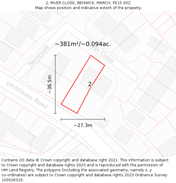2, RIVER CLOSE, BENWICK, MARCH, PE15 0XZ: Plot and title map