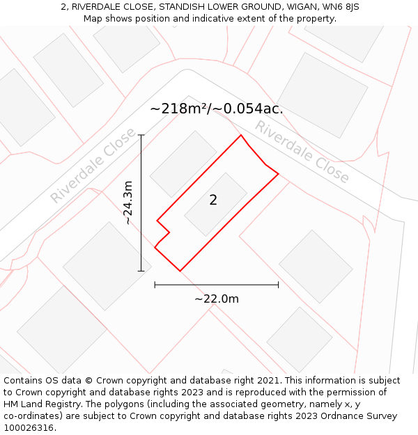 2, RIVERDALE CLOSE, STANDISH LOWER GROUND, WIGAN, WN6 8JS: Plot and title map