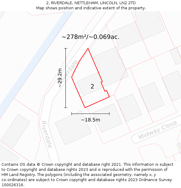 2, RIVERDALE, NETTLEHAM, LINCOLN, LN2 2TD: Plot and title map