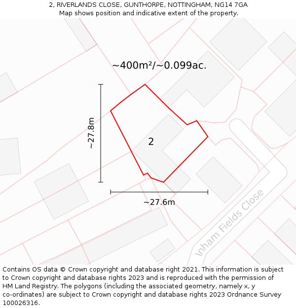 2, RIVERLANDS CLOSE, GUNTHORPE, NOTTINGHAM, NG14 7GA: Plot and title map