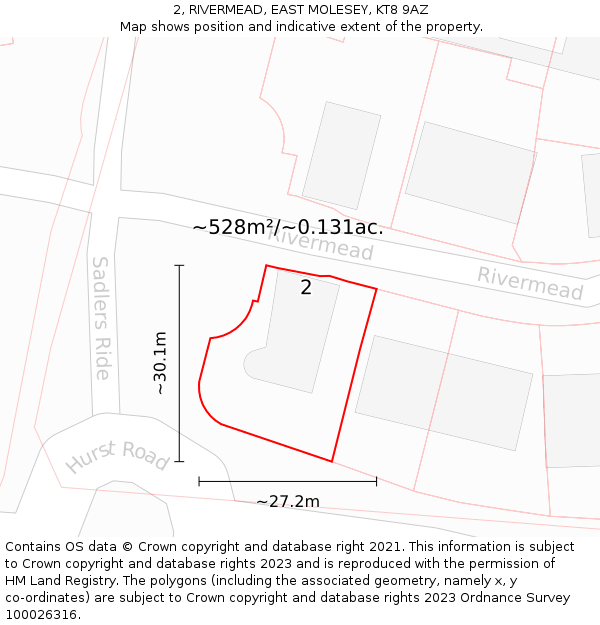 2, RIVERMEAD, EAST MOLESEY, KT8 9AZ: Plot and title map