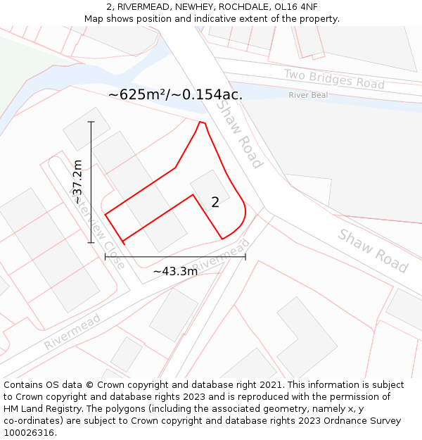 2, RIVERMEAD, NEWHEY, ROCHDALE, OL16 4NF: Plot and title map