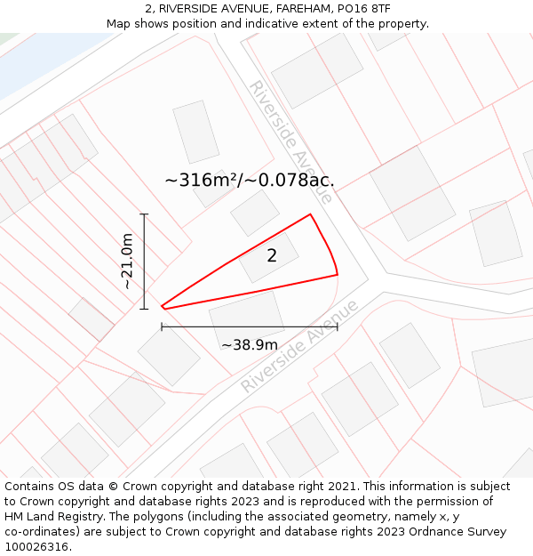 2, RIVERSIDE AVENUE, FAREHAM, PO16 8TF: Plot and title map
