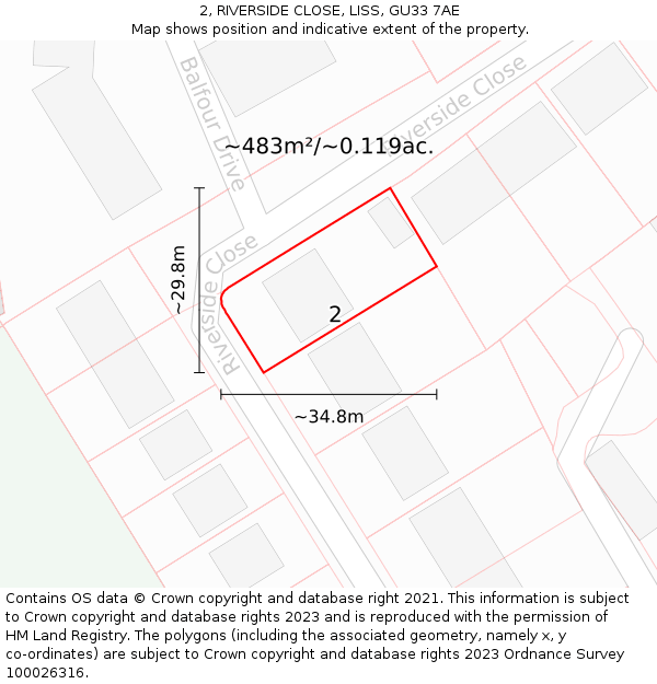 2, RIVERSIDE CLOSE, LISS, GU33 7AE: Plot and title map
